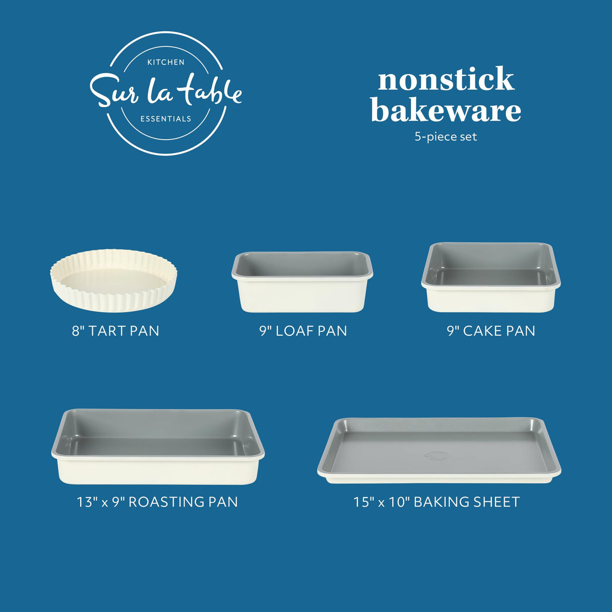 Sur La Table Kitchen Essential Carbon Steel Baking Pans Bakeware Set W/Premium PFOA, PFAS, PTFE Free Grey Non stick - Linen White Exterior Sur La Table