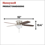 Honeywell Ceiling Fans Glen Alden, 52 Inch Classic Flush Mount Indoor LED Ceiling Fan with Light, Pull Chain, Quick-2-Hang Dual Finish Blades, Reversible Motor - 50519-01 (Brushed Nickel) Honeywell Ceiling Fans