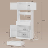 Pantry Cabinet with Power Outlet & LED Light, Tall 71 inch Kitchen Storage Shelves with Drawer, Coffee Bar Table with Doors & Adjustable Shelves, Freestanding Cupboard Bakers Rack with Hutch, White Korfile