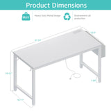 Lufeiya White Computer Desk with Power Outlet, 47 inch Teen Study Table Home Office Work Writing Gaming Desks with Charging Station Outlets Built in, White Lufeiya