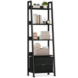 Furologee 5-Tier Ladder Shelf, Narrow Ladder Bookshelf with Drawer, 55.6”Tall Industrial Bookcase Storage Rack Organizer, Freestanding Storage Shelve for Living Room, Home Office, Bedroom, Black Oak Furologee