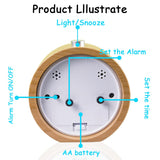 EC VISION Handmade Classic Small Round Silent Table Snooze Beech Wood Alarm Clock with nightlight EC VISION