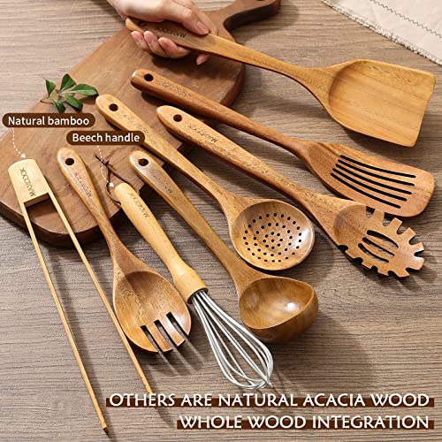 MAXCOOK Wooden Spoons for Cooking,8 Pcs Teak Wooden Kitchen Utensils Set,Natural Acacia Wood Non-stick Spatula Cooking Spoons,Lightweight, Convenient, Easy to Wash Wooden Cooking Utensils MAXCOOK