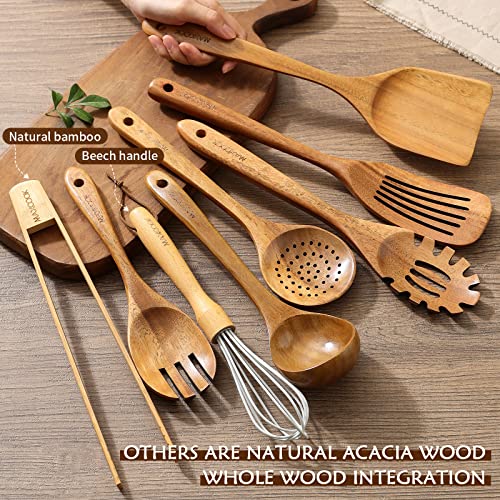 MAXCOOK Wooden Spoons for Cooking,8 Pcs Teak Wooden Kitchen Utensils Set,Natural Acacia Wood Non-stick Spatula Cooking Spoons,Lightweight, Convenient, Easy to Wash Wooden Cooking Utensils - WoodArtSupply