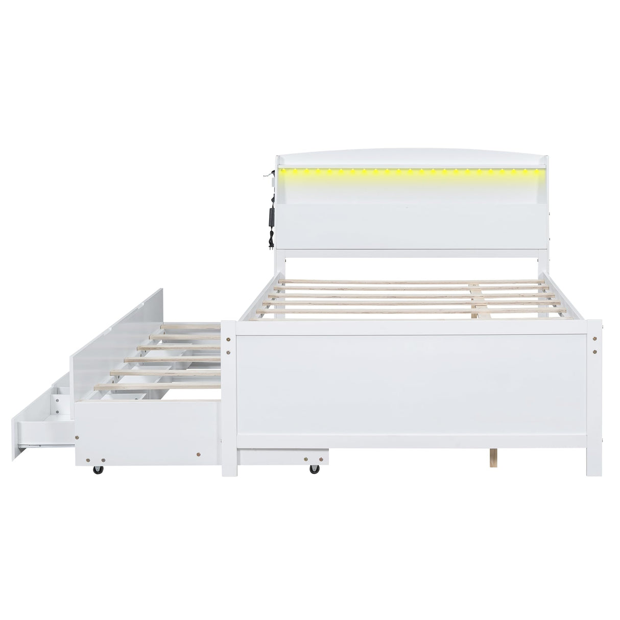 Harper & Bright Designs White Full Size Bed with Trundle, LED Bookcase Headboard and Storage Drawers Harper & Bright Designs