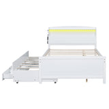 Merax Full Size Platform Bed Frame with Twin Size Trundle and 3 Drawers,Storage LED Headboard,White Merax