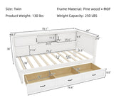 Merax Twin Size Corner Bed Frames with Storage Drawers, USB Port & Led Downlight Headboard, Wooden L-Shaped Captain Daybed for Small Room, Bedroom, Guest Room, Kids' Room, No Box Spring Needed, White Merax