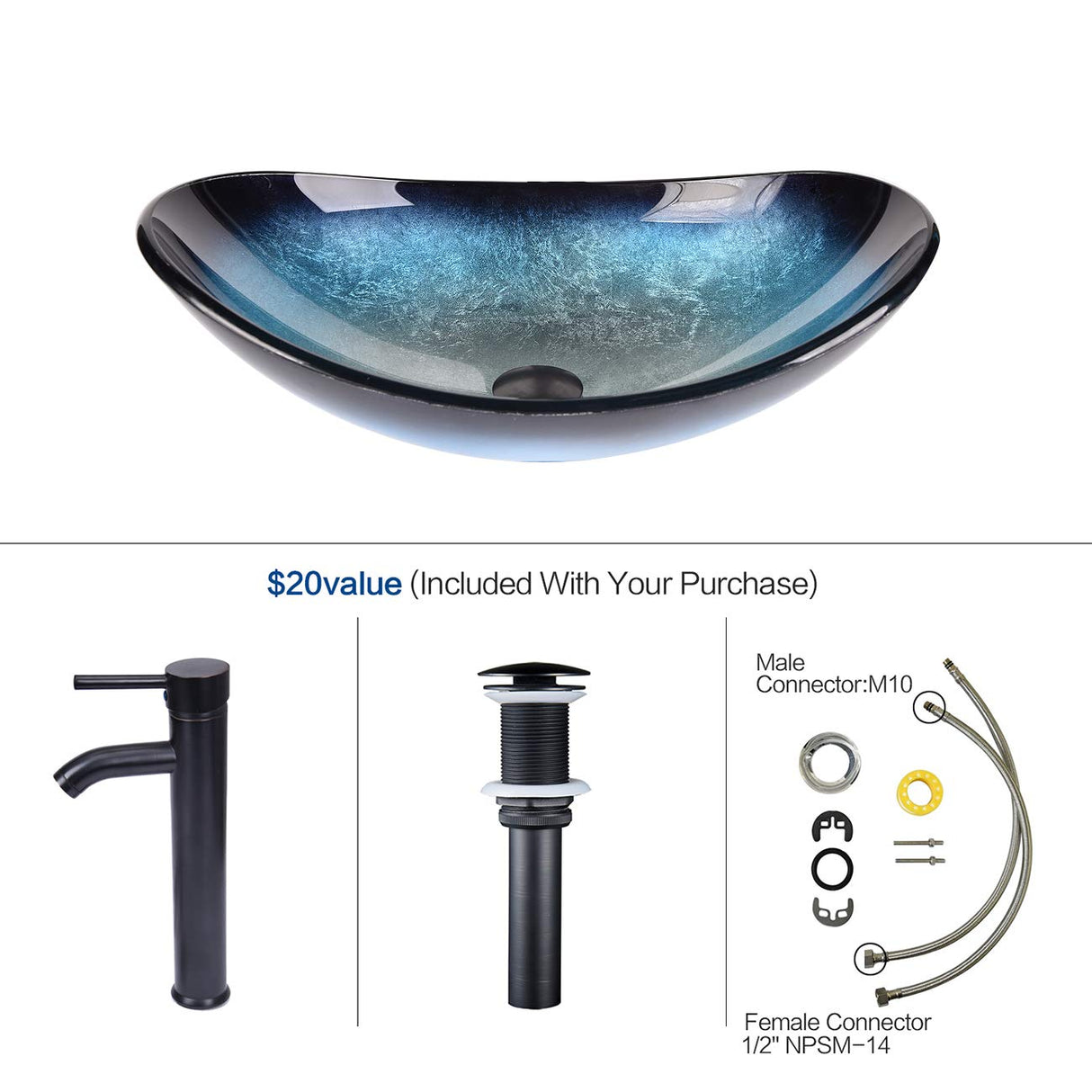 SOLIDEE 30-Inch Black and White Wall Mounted Bathroom Vanity Cabinet with 2 Drawers and Blue Boat Glass Sink SOLIDEE