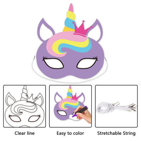 Chiazllta 24 Pcs Color Your Own Unicorn Mask DIY Rainbow Paper Mask Craft Kits for Kids Party Favors Decorations Class Home Activity Coloring Game for Girls Toddlers chiazllta