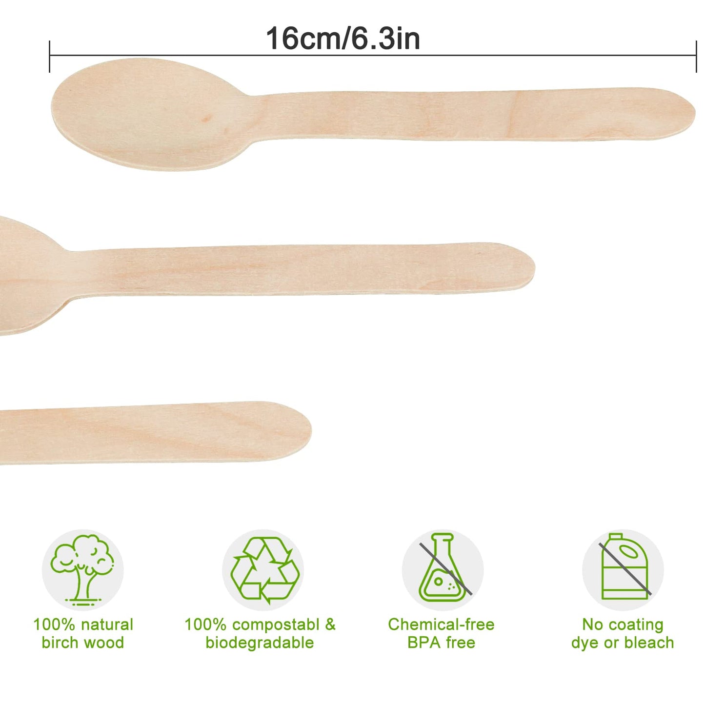 200 Pack Wooden Spoons Disposable - 6.3 Inch Length Biodegradable Cutlery - Compostable Bamboo Spoon For Chocolate, Coffee, Flavor, Ice Cream, Dessert, Parties, Dinners, Catering Services, Gatherings