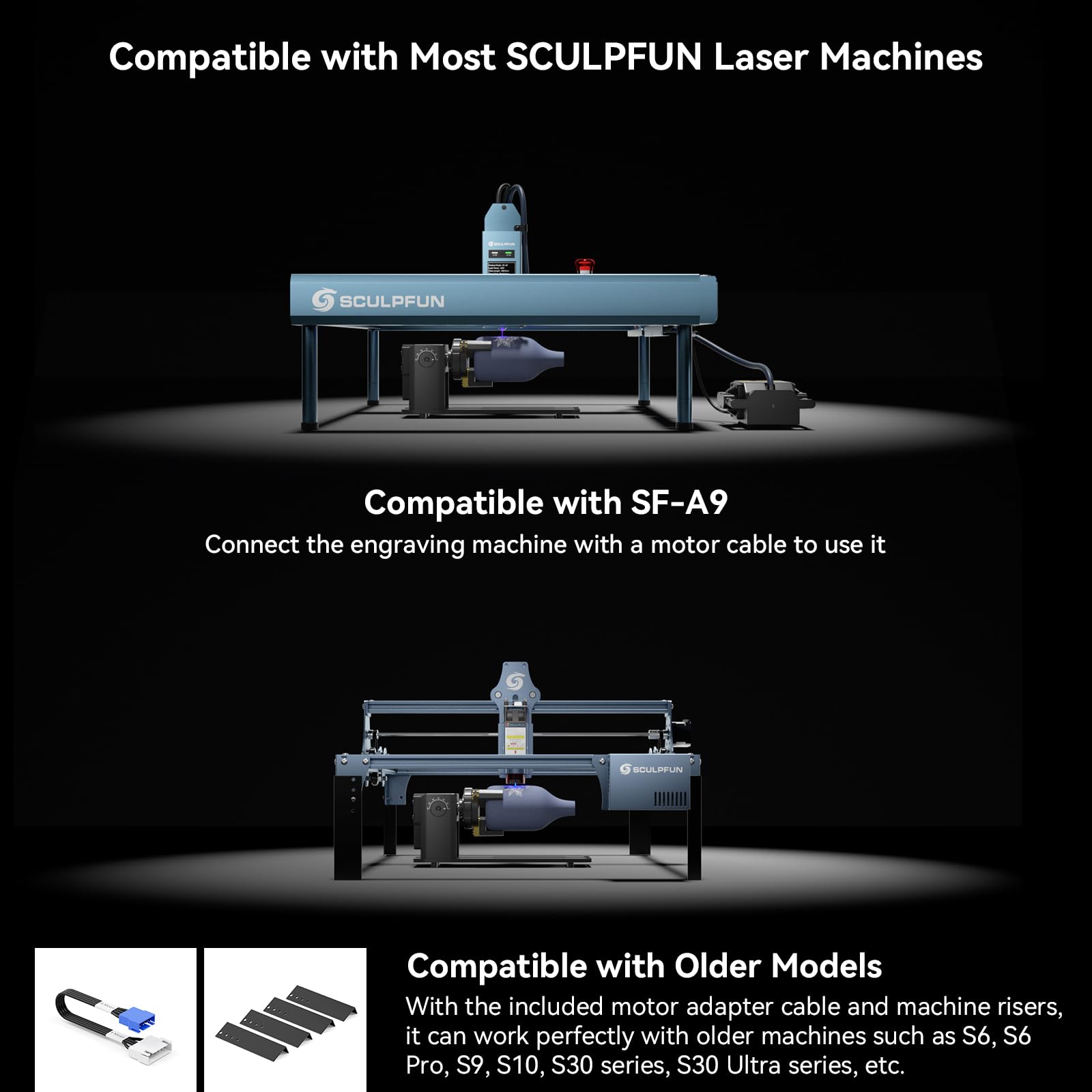 SCULPFUN RA Pro Rotary Chuck for Laser Engraver, 3 in 1 Multi-Function Laser Rotary Module with 180° Adjustable Angle, Y-axis Jaw Chuck Rotary for Engraving Cylindrical Objects,Tumbler, Ring - WoodArtSupply