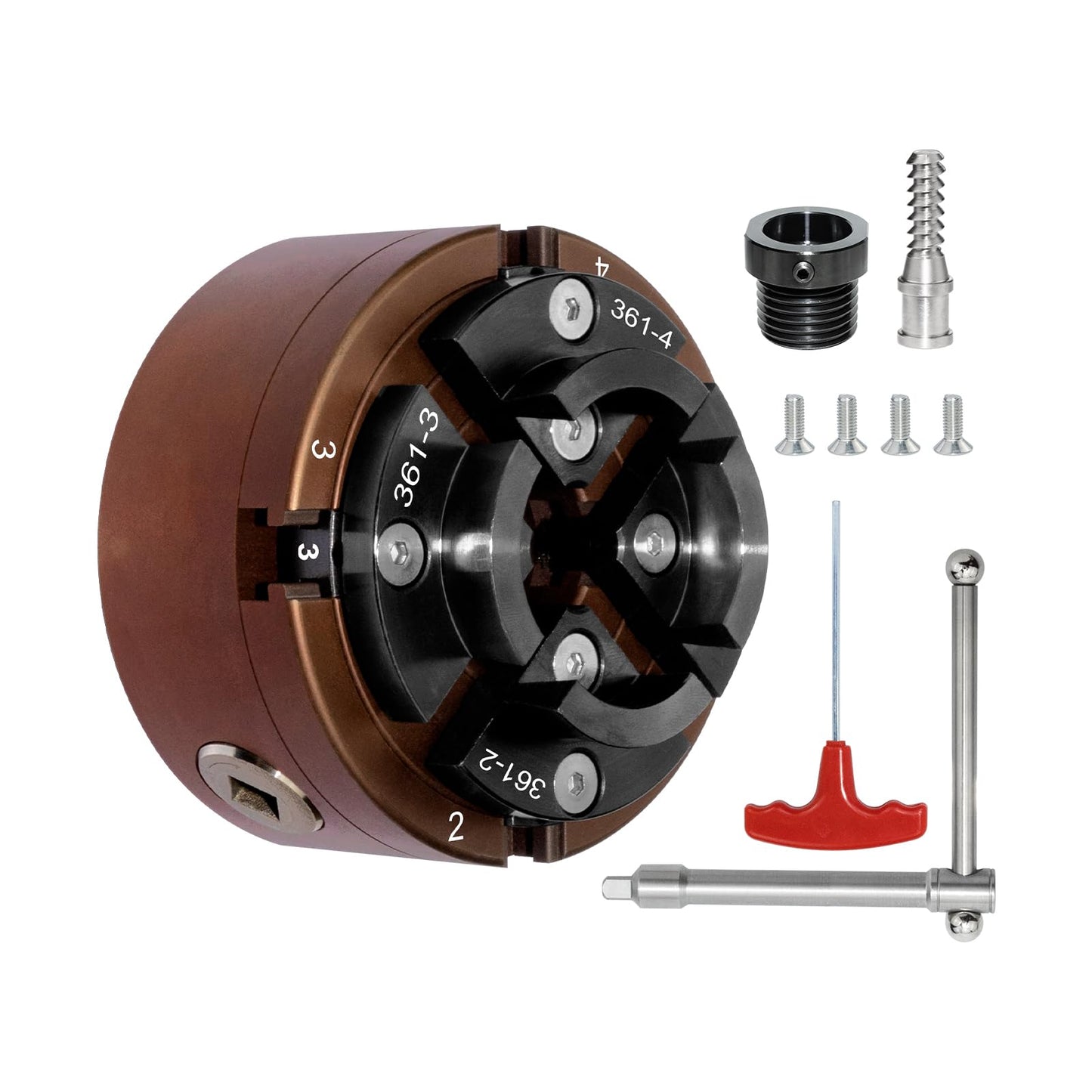 SIIIXS 4 Inch Wood Lathe Chuck Set 1" x 8TPI Thread & 3/4"x16TPI Adapter, Self-Centering 4 Jaw Wood Turning Chuck - WoodArtSupply