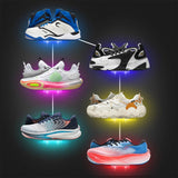 DTNESS 6Pcs Floating Shoe Display Shelf with LEDs, 8 x 3.9 Inch Clear Acrylic Wall Mounted Sneaker Rack, Glowing Levitating Shelves with 15 Screw Kits for Bedroom Gaming Room Shoe Store DTNESS