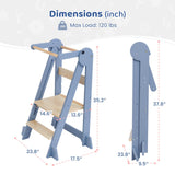 WeeGuruu Foldable Kitchen Tower, Height Adjustable Standing Tower for Toddlers Learning New Skills, Wooden Kids Kitchen Stool Helper with Safety Rails- Ages 18 Months to 6 Years WeeGuruu