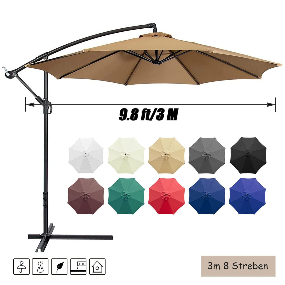 Patio Umbrella Canopy, Universal Replacement Cover for 10 Feet 8- Ribs Outdoor Round Patio Market Umbrella Parasol Canopy Top Sun Shade Accessory, 300D UV Protective And Water Resistant Patio Canopy , GLDDFDG