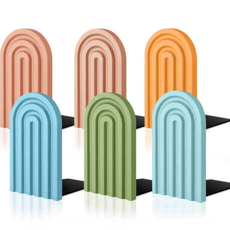JarThenaAMCS 6Pcs Boho Arch Wood Bookends Colorful Book Stand Non Skid Decorative Rainbow Book Ends for Holding Books Movies CDs JarThenaAMCS
