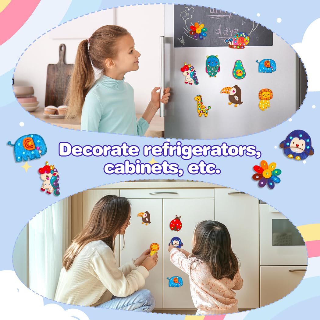 EAPHANT Kids Crafts, 15 PCS Arts and Crafts Painting Kits for Kids Activities Wooden Magnets to Paint EAPHANT