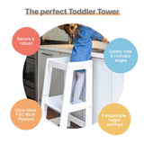 Adjustable Toddler Standing Stool for Kitchen & Bathroom | Wooden Step Stool with Safety Rails for Cooking & Learning | Sturdy & Secure Platform for Ages 18 Months to 5 Years Stepup Baby
