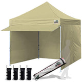 Eurmax USA 10 x 10 Pop up Canopy Commercial Tent Outdoor Party Canopies with 4 Removable Zippered Sidewalls and Roller Bag Bonus 4 Canopy Sand Bags & 24 Squre Ft Extended Awning (Beige) Eurmax