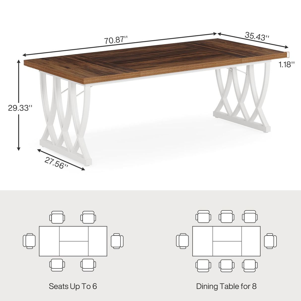 Tribesigns Dining Table for 6-8 People, 70.86-Inch Rectangle Wood Kitchen Table, Dinner Table with Heavy Duty Metal Frame for Kitchen, Living Room (Retro Brown & White, Without Chair) Tribesigns