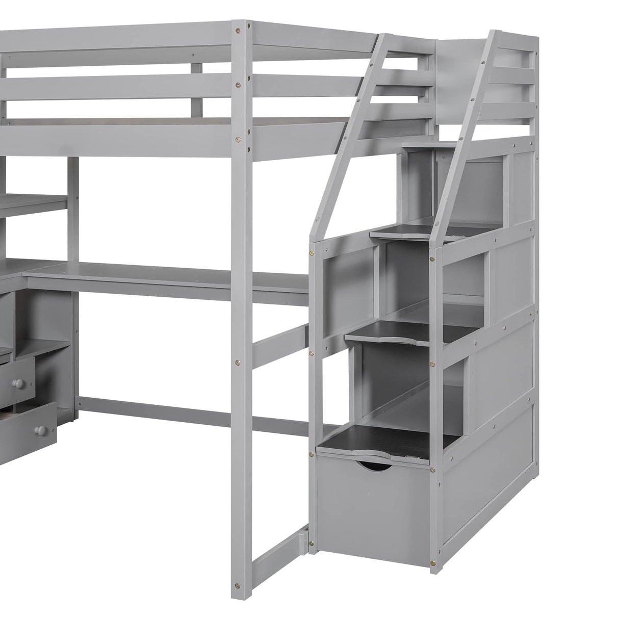 SOFTSEA Grey Full-Size Loft Bed with Integrated Desk and Storage Solutions SOFTSEA