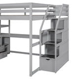 SOFTSEA Grey Full-Size Loft Bed with Integrated Desk and Storage Solutions SOFTSEA