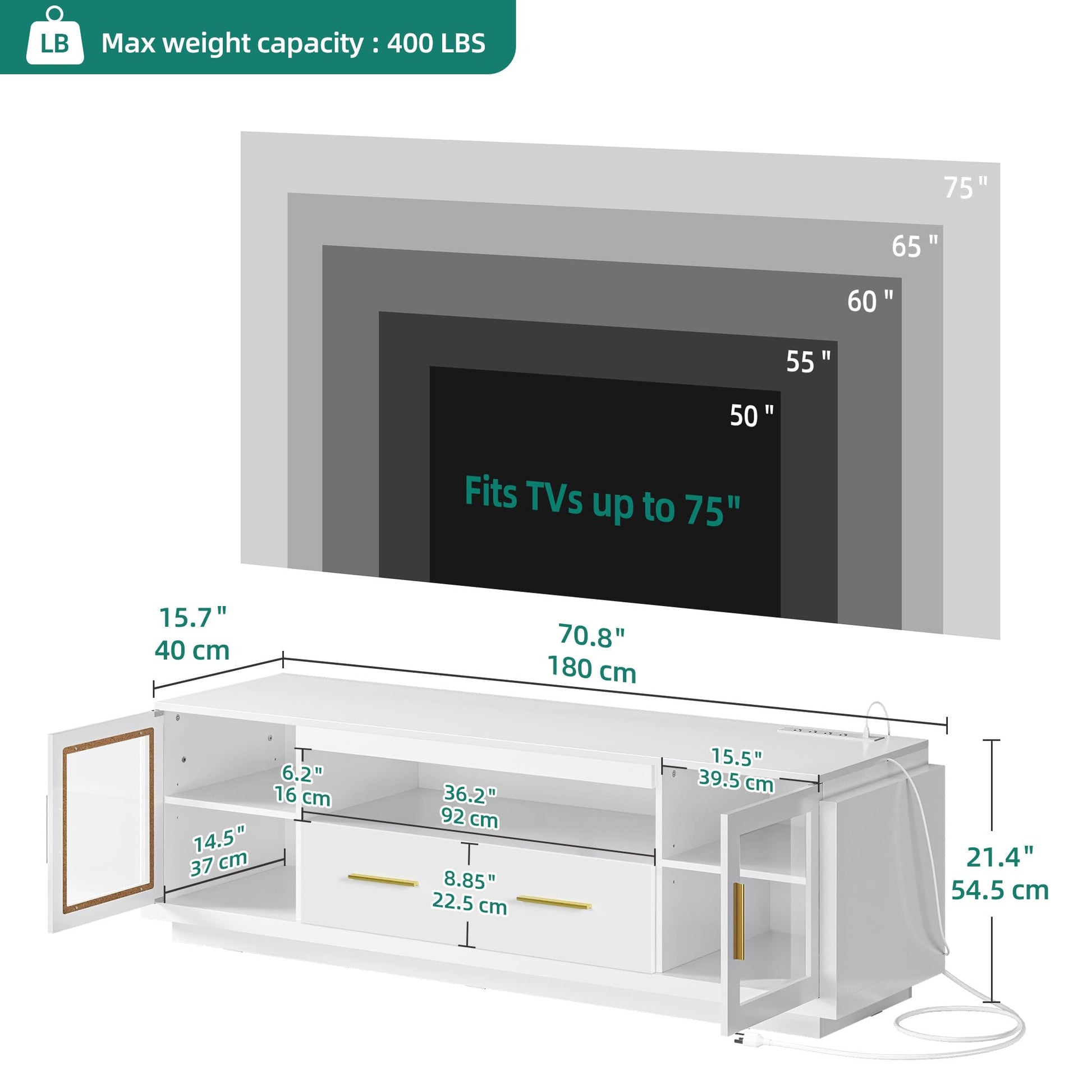 YITAHOME Modern TV Stand with Led Lights & Power Outlets, Stylish Entertainment Center Console with Storage Drawers & Glass Display, Supports Up to 75" TVs, Ideal for Living Rooms and Media S - WoodArtSupply