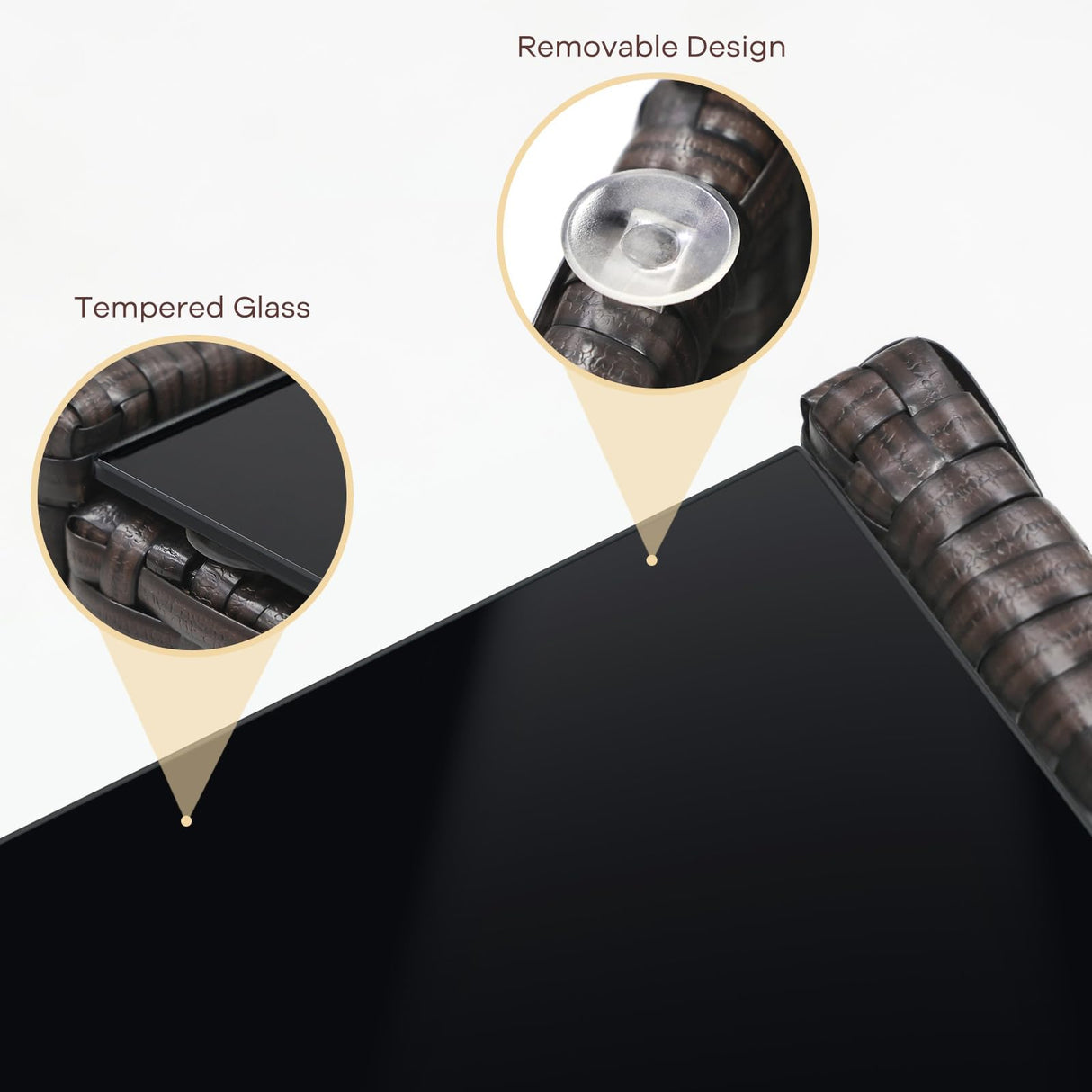 TINKLE WELL Outdoor Patio Furniture, 4 Pieces Rattan Chairs Wicker Conversation Set with Tempered Glass Table, Cushion, for Yard, Garden, Poolside, Porch, Bistro, Balcony, Brown and Beige TINKLE WELL