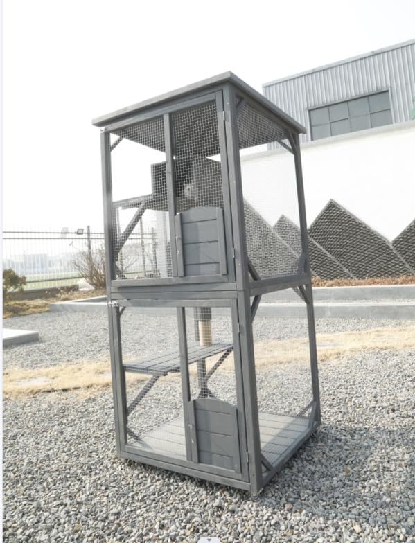 PETVILLE Catio Outdoor Cat House, Wooden Large Enclosure with Run on Wheels, 64" Outdoor/Indoor Cat Catio for Multiple Cats with Waterproof Roof, Platforms, Resting Box, Cat Scratching Post - WoodArtSupply