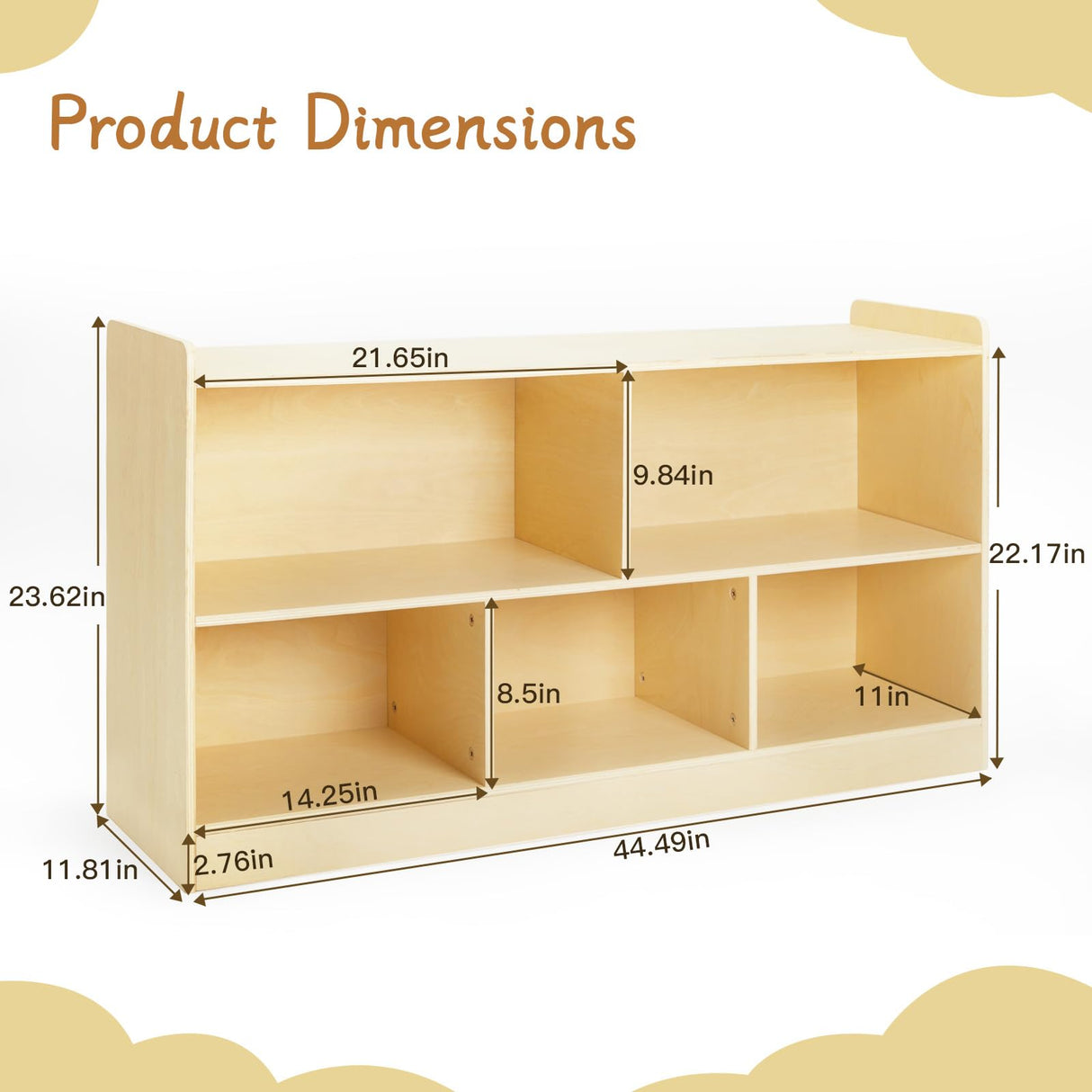 PTINFLUCE Wooden Montessori Shelf - 5-Section Toy and Book Storage Organizer for Kids Rooms PTINFLUCE