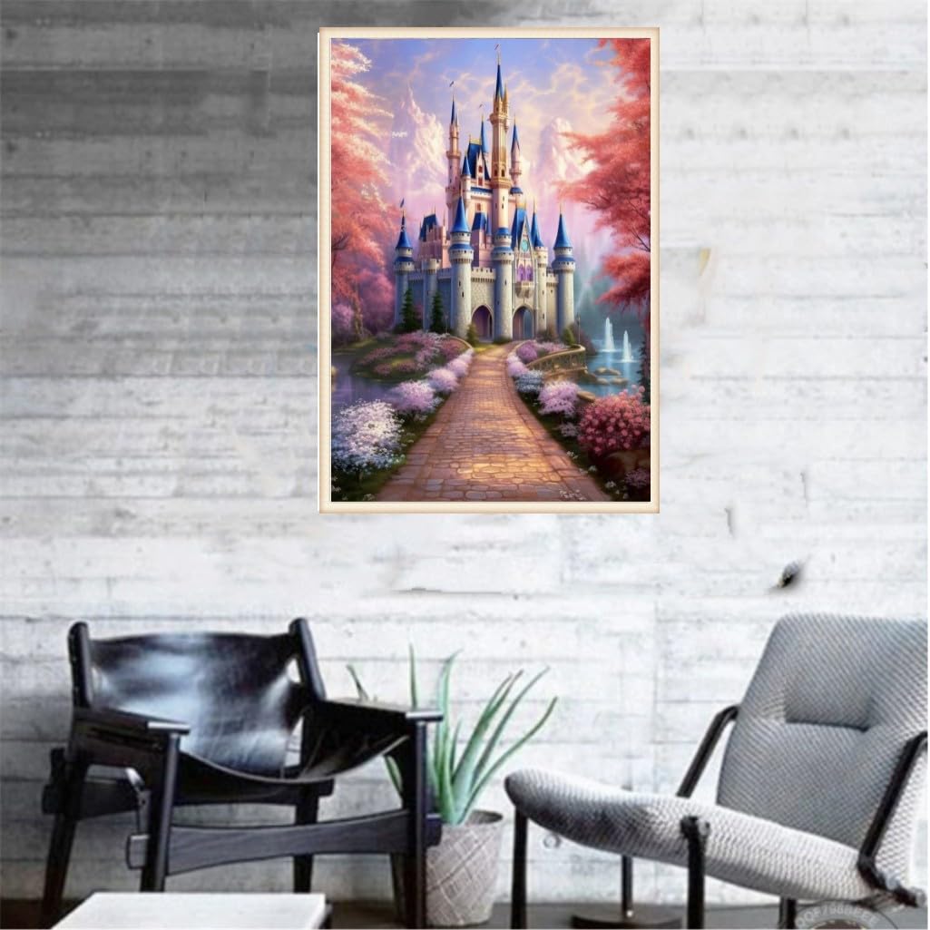 DIY 5D Diamond Art Painting Kit Cartoon Cross Stitch Diamond Art Painting Picture Kit Canvas Diamond Rhinestone Crystal Cross Stitch Embroidery Picture Adult Home Decor Wall Decor -pink castle HexinYigjly