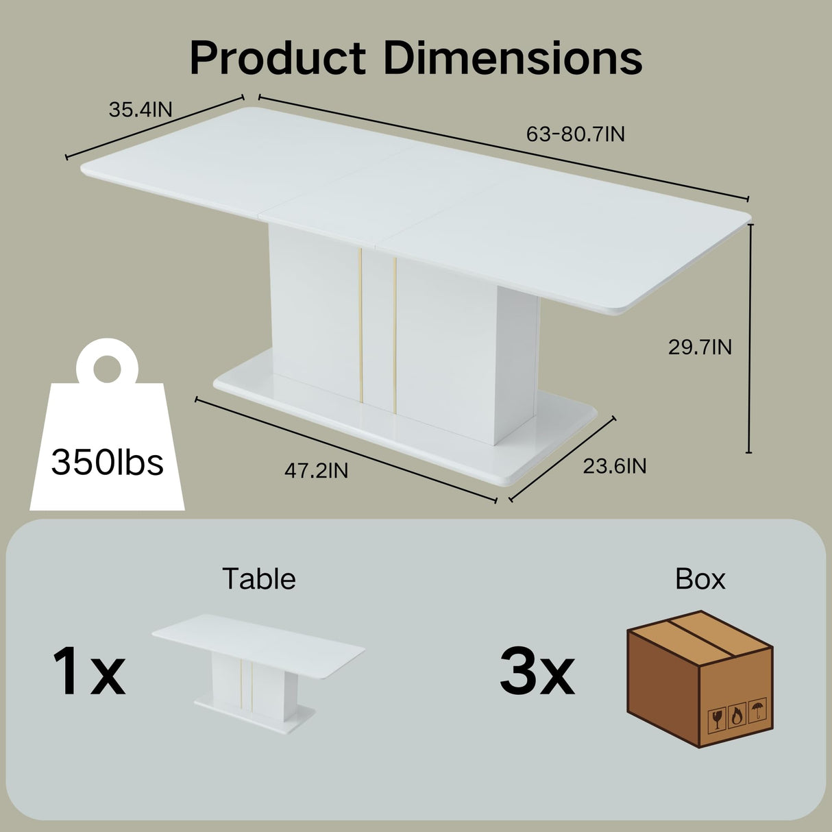 9-Piece High Gloss Dining Table with 8 Beige Fabric Durable Metal Legs Chairs for 6-8 Persons, 63-80.7'' Contemporary Extendable Table Set for Dining Room, Conference Room, Reception Area, White Homy Casa
