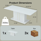 9-Piece High Gloss Dining Table with 8 Beige Fabric Durable Metal Legs Chairs for 6-8 Persons, 63-80.7'' Contemporary Extendable Table Set for Dining Room, Conference Room, Reception Area, White Homy Casa