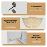 Tangkula TV Stand for 55 Inch TVs, Mid Century Modern Entertainment Center w/2 Drawers & Bamboo Woven Fronts, TV Console Table Media Cabinet w/Solid Wood Legs for Living Room (White, 47.5”, for 55"TV) Tangkula