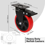 Nefish Swivel Caster Wheel for Cart, 5 Inch Industrial Casters Set of 4 - Heavy Duty Top Plate Casters with Brake 2200 Lbs, 360 Degree Polyurethane Wheels for Cart, Trolleys, Furniture, Equipment Nefish