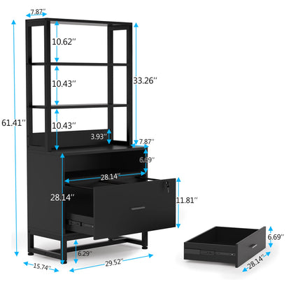 Tribesigns Modern 2 Drawer Vertical File Cabinet with Lock and Open Bookshelf Storage, Black - WoodArtSupply