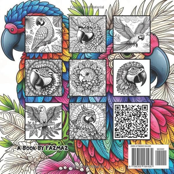 Parrot Colouring Book: for Adults & Kids - 50 different illustrations - 8.5 x 8.5 size (Bird Colouring Books) Majosta