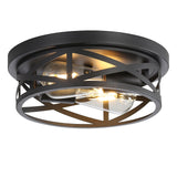Youroke Farmhouse Flush Mount Ceiling Light Fixtures, Industrial Close to Ceiling Light 2-Lights, 11 Inch Metal Black Cage Rustic Style Ceiling Light Fixtures for Hallway Kitchen Bedroom Entryway Youroke
