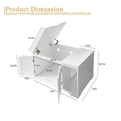 PUPETPO Flip Top Cat Litter Boxes Enclosure Covered Litter Box Hidden Furniture Wooden Cat Washroom Cabinet for Kitty, Medium and Large Cat White - WoodArtSupply