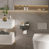 Toilet Paper Holder with Shelf,Wall Mount/Adhesive Rustic Farmhouse Toilet Paper Holder,Wipes Dispenser for Bathroom,Wood Toilet Roll Holder with Storage Drawer(Brown) SUNLOVING