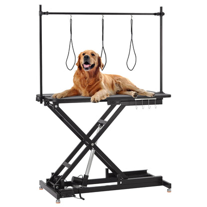 47" Electric Dog Grooming Table (Black), Heavy Duty Electric Grooming Arm Table for Pets & Large Dogs Adjustable Height: 9.4"-39.4" Non-slip Desktop with Gantry Crane Set, Fixture *4 Noose*2…