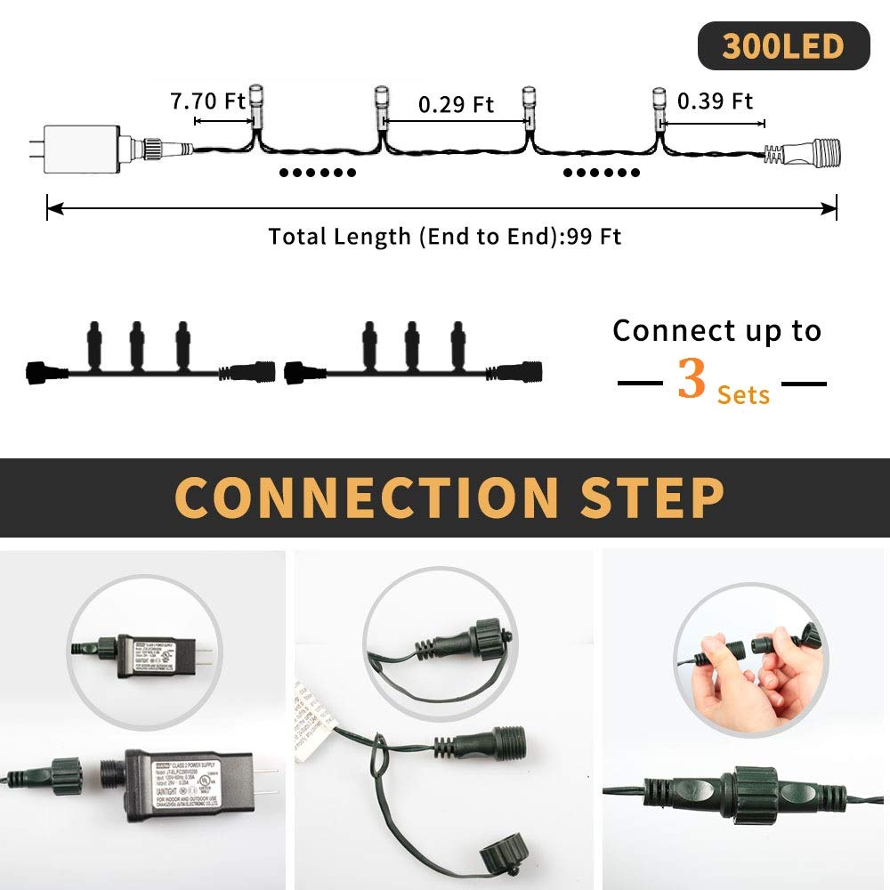 XTF2015 105ft 300 LED Christmas String Lights, End-to-End Plug 8 Modes Christmas Lights - UL Certified - Outdoor Indoor Fairy Lights Christmas Tree, Patio, Garden, Party, Wedding, Holiday (Multicolor) XTF2015