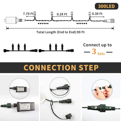 XTF2015 105ft 300 LED Christmas String Lights, End-to-End Plug 8 Modes Christmas Lights - UL Certified - Outdoor Indoor Fairy Lights Christmas Tree, Patio, Garden, Party, Wedding, Holiday (Multicolor)
