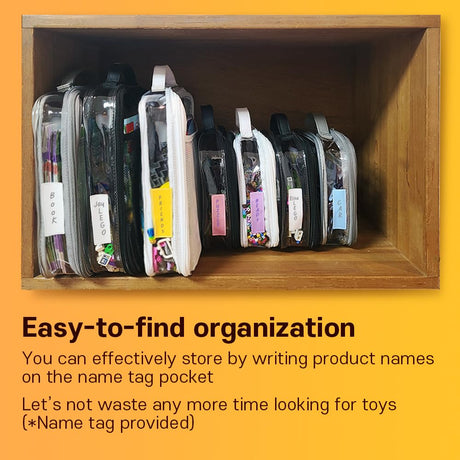 holay 4 Packs PVC Zippered Blocks Set, Toy, Clay, Board game Storage Organizer Case (Name Tag, Manual Pocket) (Black, Large) holay