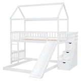 Bunk Bed with Slide, House Bunk Beds Twin Over Full Stairway Bunk Beds Playhouse Bunkbed with Storage for Kids Toddlers Girls/Boys, White Bellemave