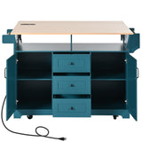 Quarte Farmhouse Large Kitchen Island with 2 Drop Leaf and Power Outlet,Rolling Kitchen Cart on 5 Wheels, Folding Storage Dining Table for Home, Dining Room (Green/Double) Quarte