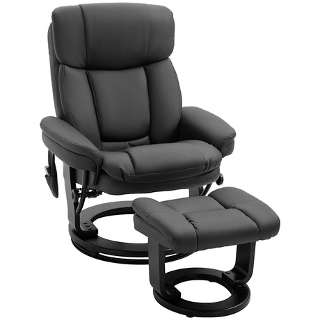 HOMCOM PU Leather Massage Recliner Chair with Ottoman 10 Point Vibration Swiveling Armchair, Black HOMCOM
