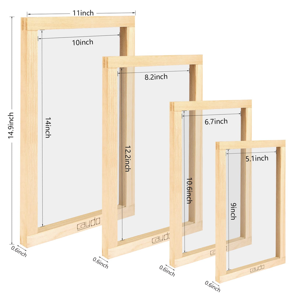 Caydo 4 Pieces 4 Size Screen Printing Frame with 110 Mesh for Screen Printing Beginners and Kids, 9 x 5.1 Inch, 10.6 x 6.7 Inch, 12.2 x 8.2 Inch, 14 x 10 Inch Caydo