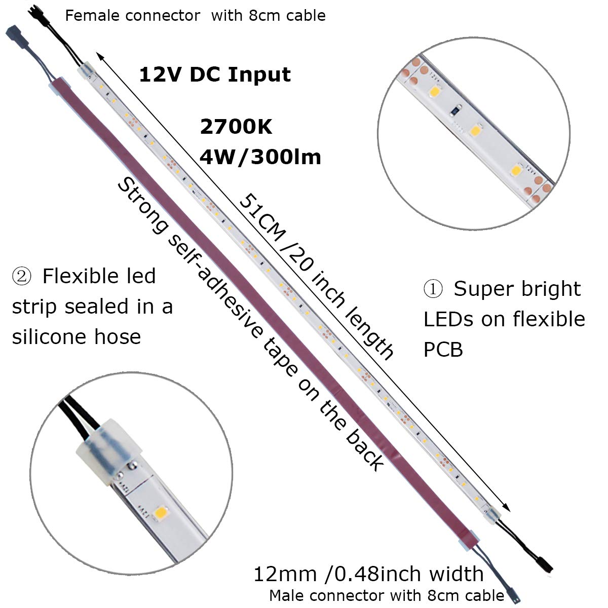 Litever Under Cabinet Lighting Kit, 6 PCS 20 Inches Flexible LED Strips, 24W, 1800 Lumen, Warm White 2700K. Suitable for Kitchen Counters Book Shelf Closet Showcase Workshop-(6-Strip-2700K) - WoodArtSupply