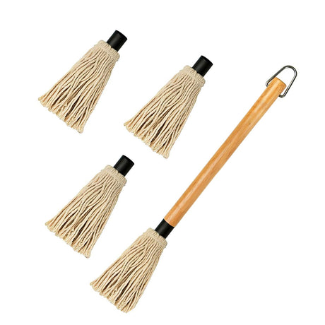 GEEKHOM Grill Basting Mop, Grilling Basting Mops Brushes with Long Wood Handle and Replacement Heads BBQ Sauce Brush for Barbecue Baking Smoking Roasting Steak Cooking, 18 inch GEEKHOM
